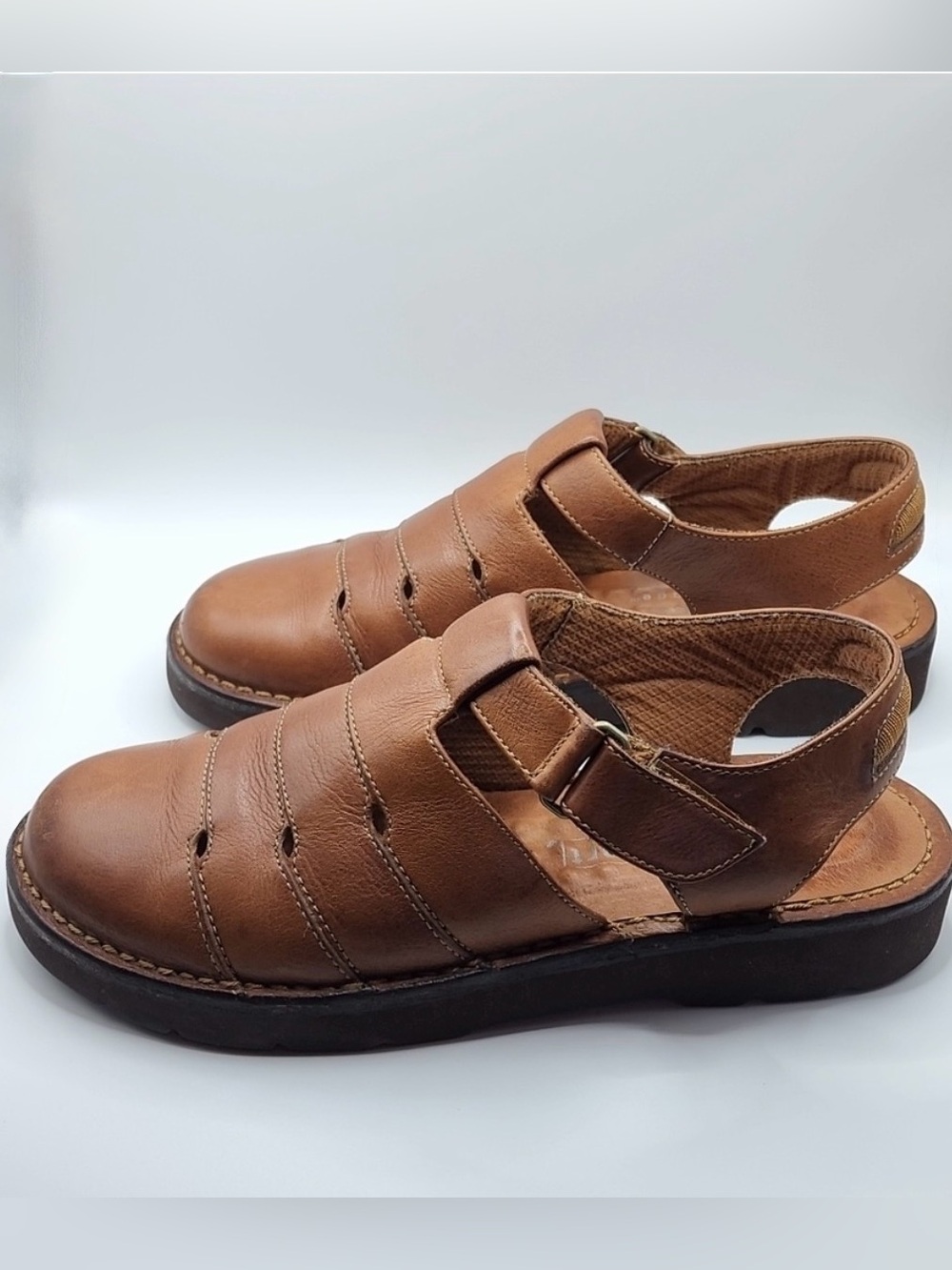 NATURAL SPORT Shoes SOLE MASSAGE Fisherman Sandals Leather Brown Black Size 7.5